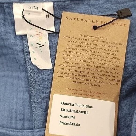 ARIA Handmade Tunic Top Gaucha blue Womens NWT S/M - Picture 7 of 11